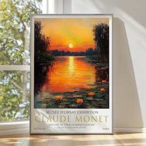 Impression Claude Monet nénuphars : art vintage paysage coucher de soleil image 1