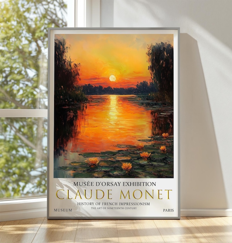 Impression Claude Monet nénuphars : art vintage paysage coucher de soleil image 1