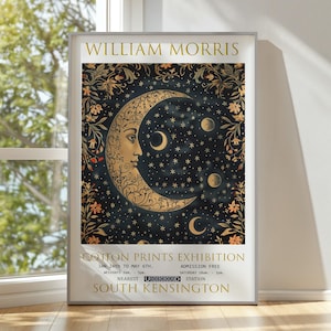 William Morris Moon & Stars Print, William Morris Exhibition Print, William Morris Poster, Vintage Wall Art, Textiles Art, Vintage Poster