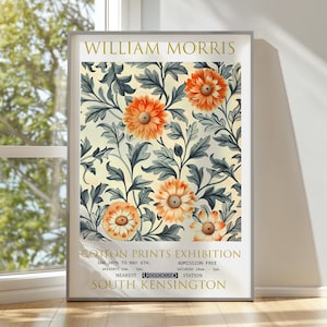Impresión de William Morris, póster de la exposición de William Morris, póster de William Morris, arte mural vintage, arte textil, póster vintage, arte floral