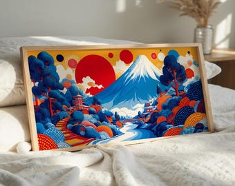 Grafika Yayoi Kusama – Góra Fuji, japońska sztuka ścienna, nowoczesna abstrakcyjna dekoracja ścienna, plakat z krajobrazem