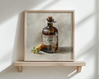 Vintage Gin Bottle Art Print – Cocktail Bar Wall Decor