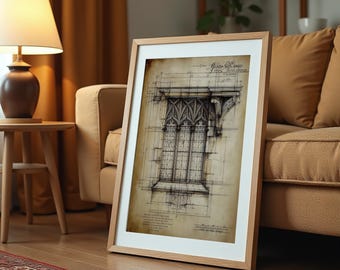 Gothic Fenster Architekturdruck: Vintage Mittelalterliche Skizze