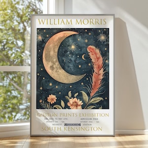 William Morris Moon & Feather Print, William Morris Exhibition Poster, William Morris Poster, Vintage Wall Art, Stars Art, Celestial Poster