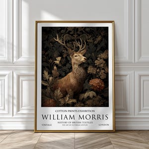 William Morris – Vintage Stag Dark Academia Botanical Victorian Baroque Textile Floral Wall Art Print Poster Picture Wall Décor Gift