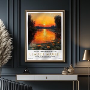 Impression Claude Monet nénuphars : art vintage paysage coucher de soleil image 2