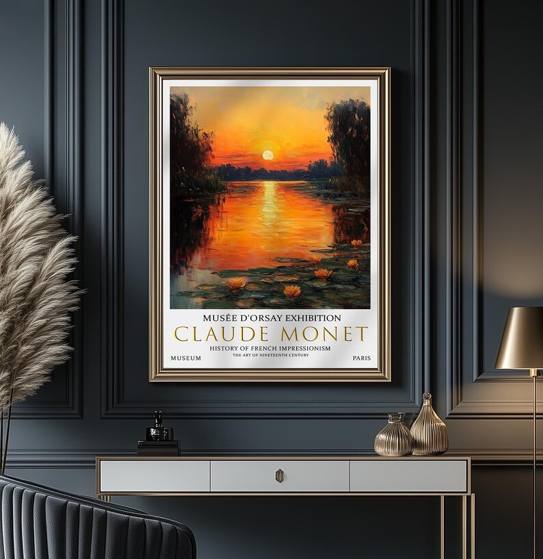 Impression Claude Monet nénuphars : art vintage paysage coucher de soleil image 2