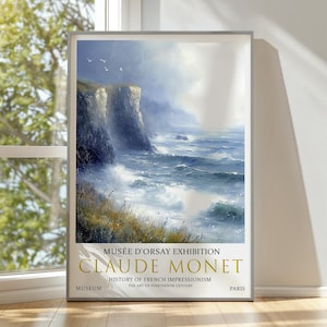 Lámina artística de Claude Monet junto al mar: decoración de pared costera impresionista francesa, póster de exposición de museo, regalo para amantes del océano
