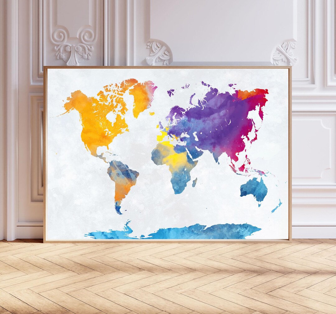 Watercolor World Map Print: Abstract Travel Art, Vibrant Home Decor - Etsy