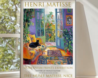 Matisse Inspired Art Print: Balcony View, Fauvist Cat Painting