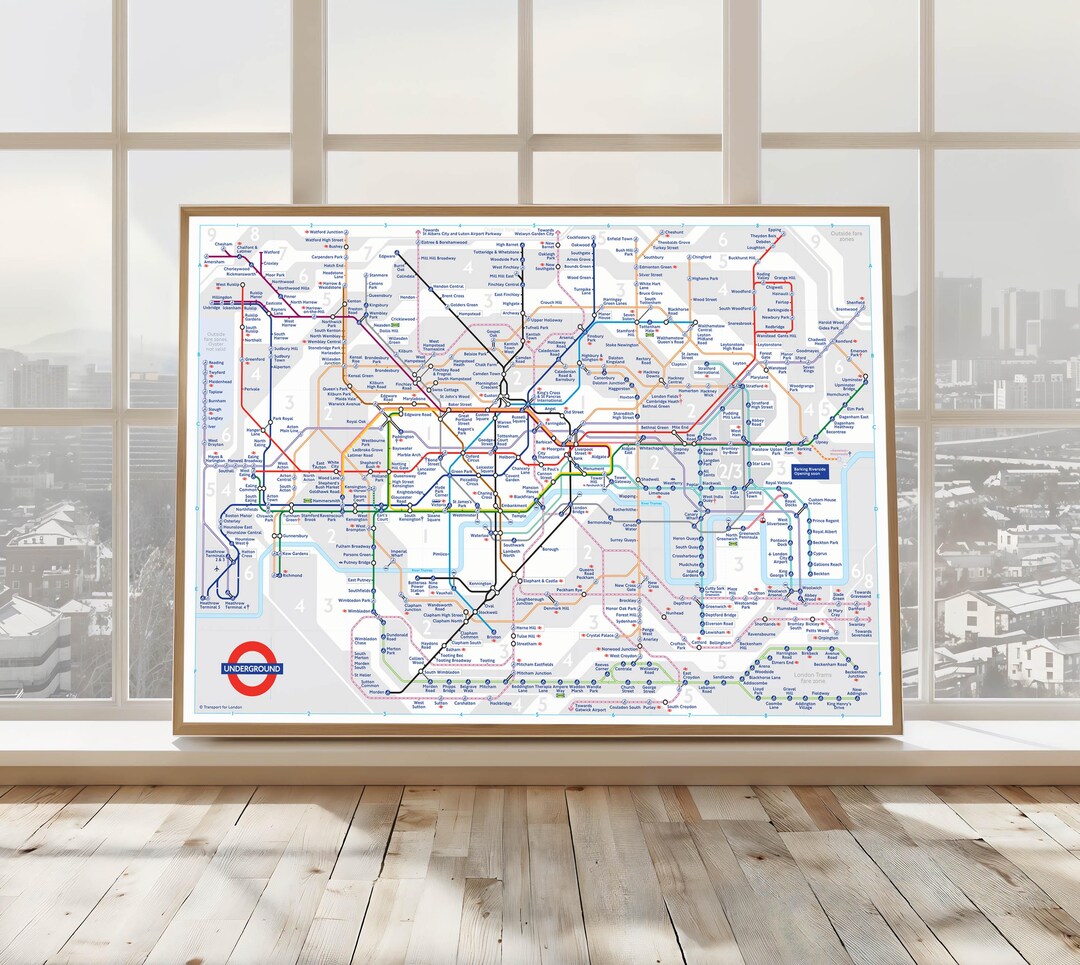 London Underground Map Poster Detailed London Tube Network Print 