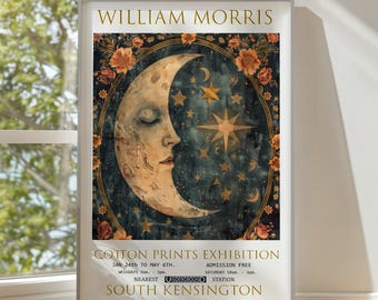 Stampa "Luna e stelle" di William Morris: poster vintage di una mostra.