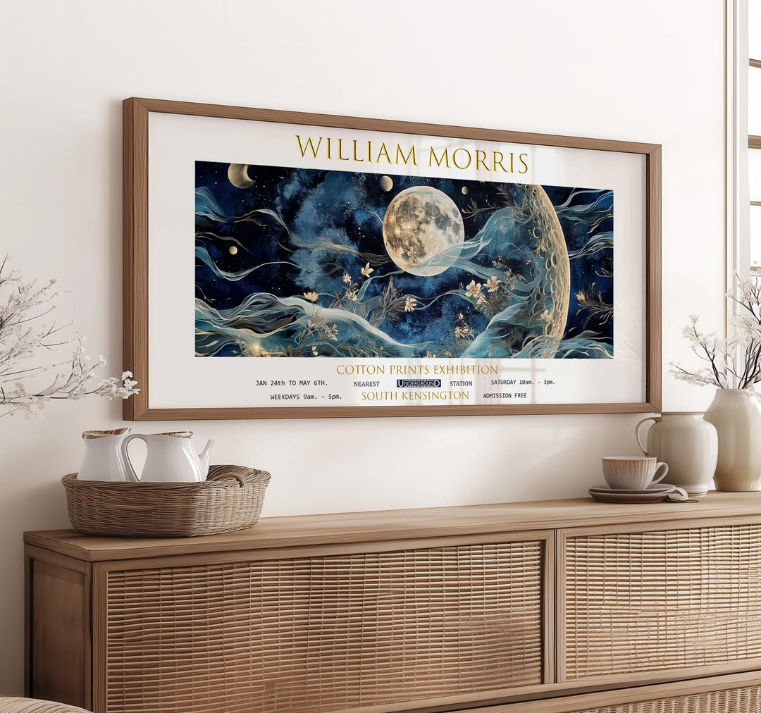 Panoramic Print, William Morris Moon, Vintage Botanical Wall Art