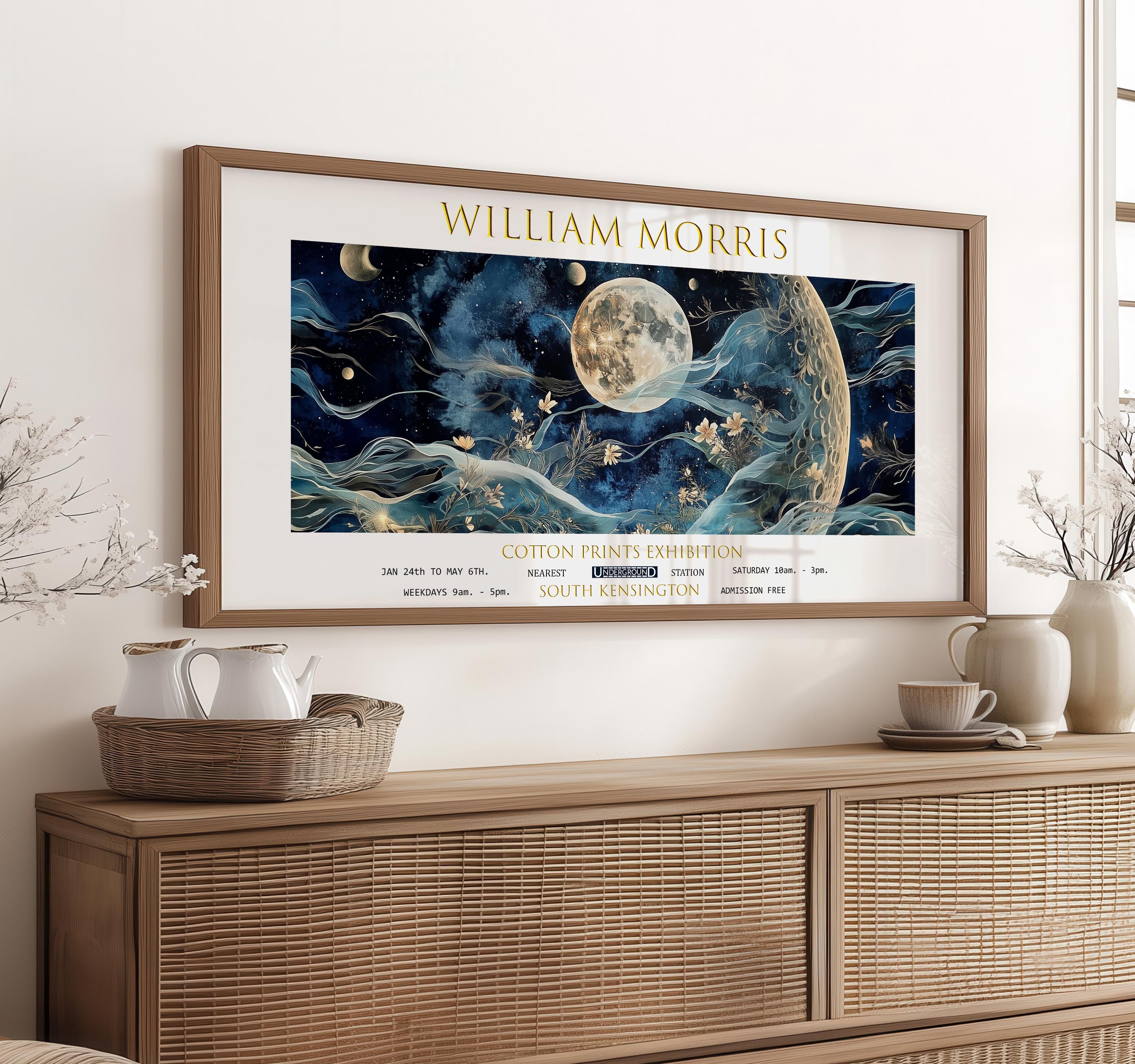 Panoramic Print, William Morris Moon, Vintage Botanical Wall Art