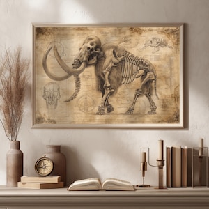 Woolly Mammoth Skeleton Poster – Vintage Prehistoric Scientific Illustration, Palaeontology Artwork, Animal Anatomy Wall Art, Fossil Drawing