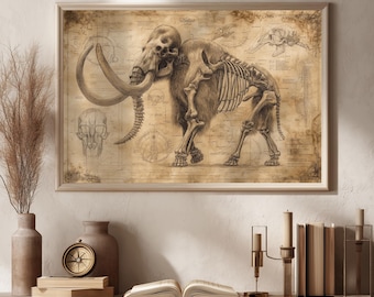 Woolly Mammoth Skeleton Print: Vintage Paleontology Illustration