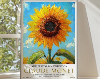 Claude Monet Sunflower Art Print - French Impressionist Floral Wall Decor, Bright Botanical Museum Poster