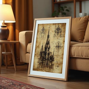 Gothic Cathedral Spire Blueprint – Vintage Architectural Sketch, Technical Drawing , Antique Architectural Medieval Church Blueprint