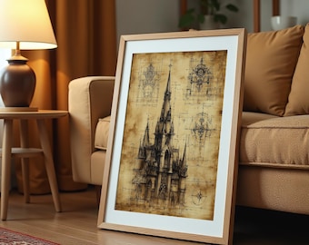 Gothische Kathedrale Blueprint Kunstdruck: Vintage Architekturskizze