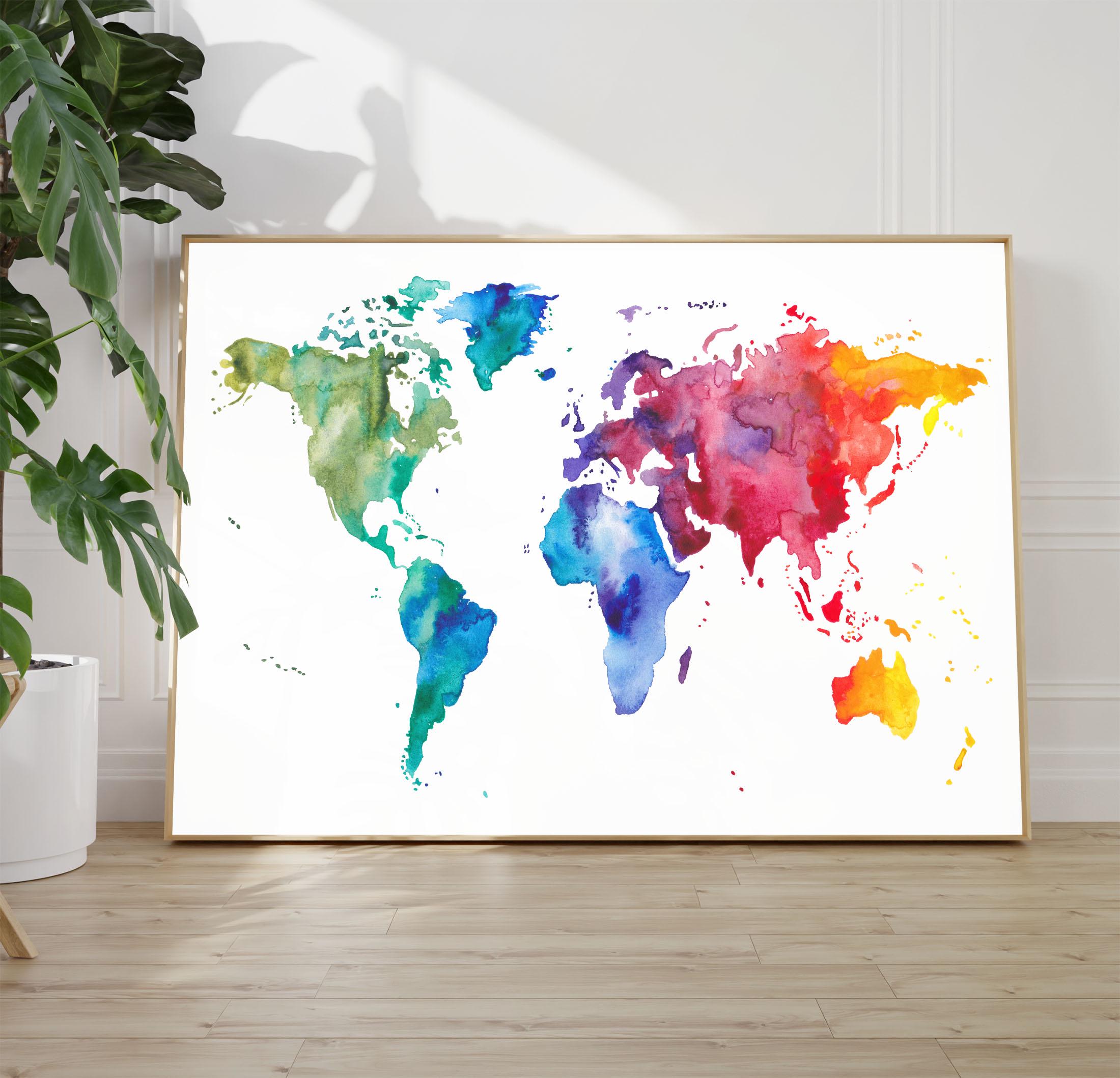 Watercolor World Map Print: Abstract Rainbow Wall Art - Etsy Australia