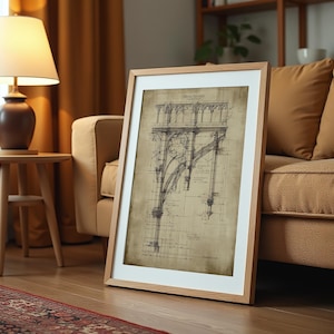 Gothic Flying Buttress Poster – Vintage Gothic Buildings Architectural Sketch, Technical Drawings, Medieval Antique Architectural Blueprint