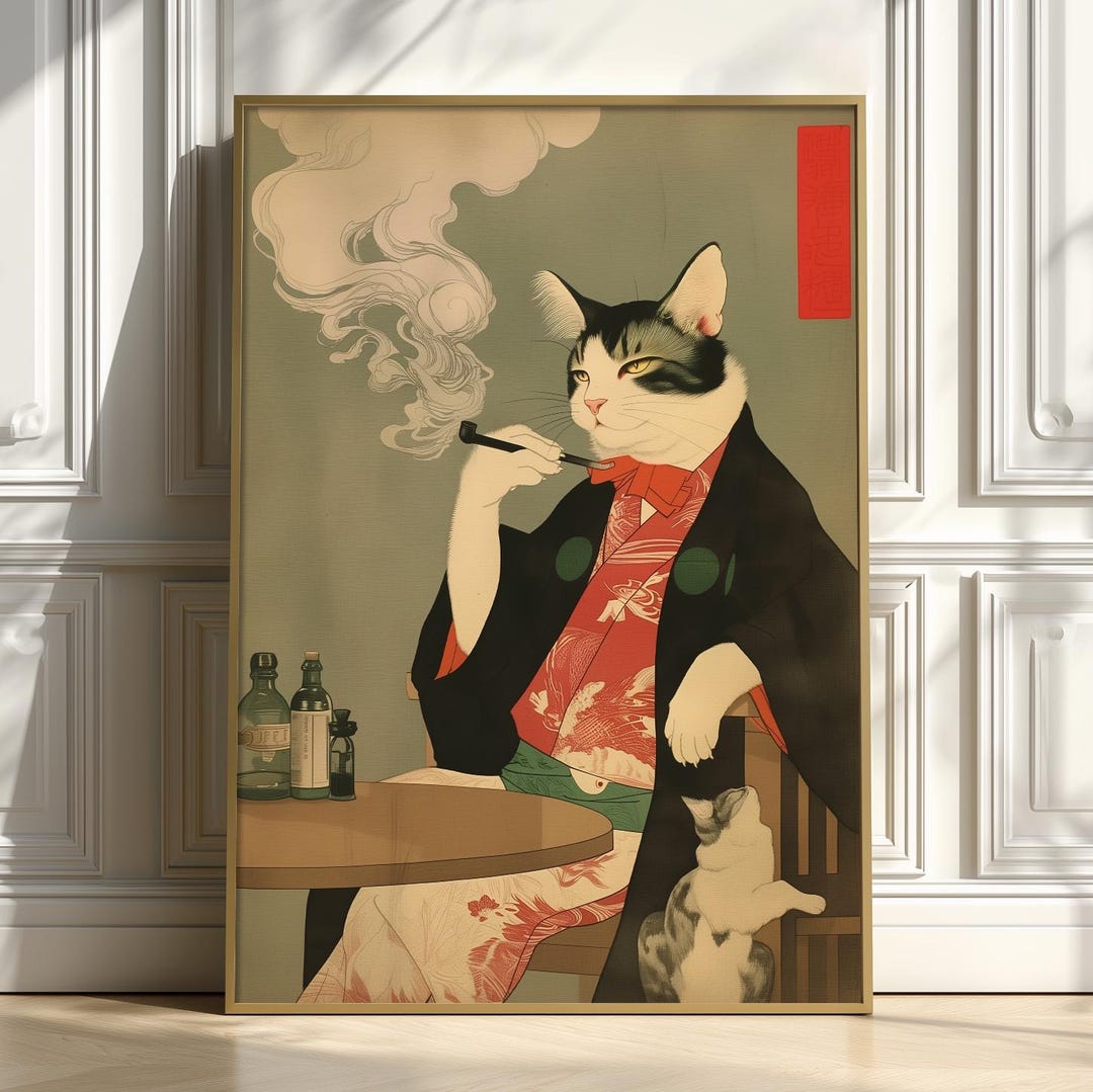 Japanese Cat Art Poster - Vintage Ukiyo-e Style - Etsy