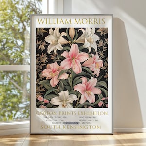 Impresión de William Morris, póster de la exposición de William Morris, póster de William Morris, arte de pared vintage, arte floral, póster vintage, impresión de lirios