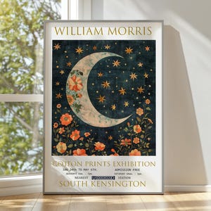 William Morris Moon & Stars Print, William Morris Exhibition Poster, William Morris Poster, Vintage Wall Art, Moon Art, Bedroom Poster