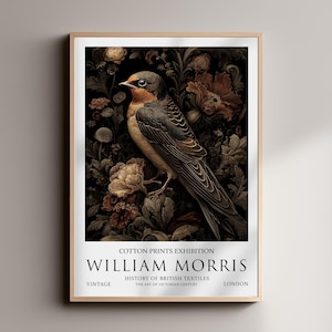 Swallow Bird William Morris Print – Vintage Animal Dark Academia Painting, Botanical Wall Art, Victorian Home Décor, Baroque, Textile Art