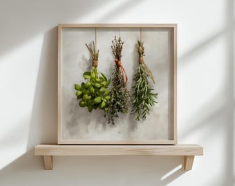 Herb Bundle Print, Basil Thyme Rosemary, Botanical Kitchen Wall Art