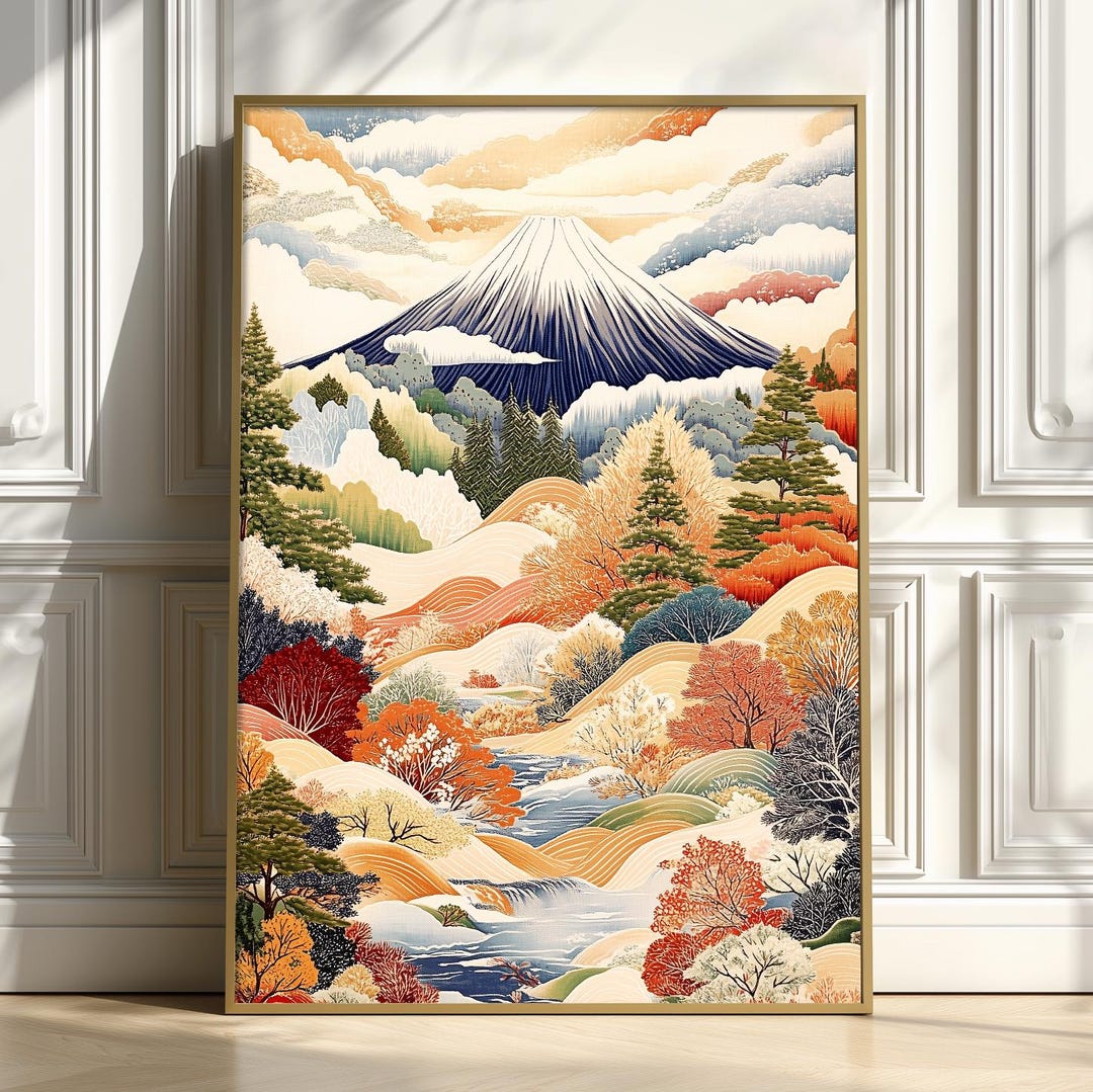 Japanese Landscape Poster - Ukiyo-e Style Mountain Wall Art Print - Etsy