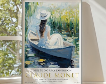 Impression d'art Claude Monet : femme dans un bateau, décor impressionniste français