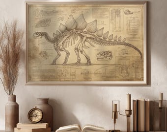 Stegosaurus Anatomy Print – Vintage Dinosaur Skeleton Scientific Illustration, Palaeontology Wall Art, Anatomy Blueprint, Natural History