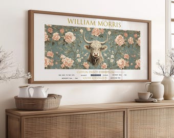 William Morris Highland Cow Floral Print: Vintage Exhibition Art