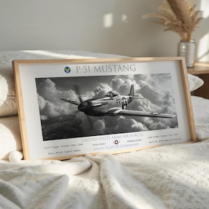P-51 Mustang WWII Fighter Plane Painting Print – USAF Bomber Escort Warbird Art – Vintage Military Aviation Wall Décor Gift