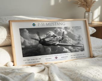 P-51 Mustang WWII Fighter Plane Art Print: USAF Warbird Aviation Decor