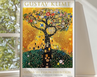Impresión Art Nouveau del Árbol de la Vida de Gustav Klimt: Póster de exposición vintage