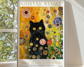Gustav Klimt Black Cat Art Nouveau Print: Vintage Exhibition Poster