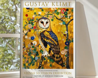 Gustav Klimt owl Poster Print, Vintage Wall Art