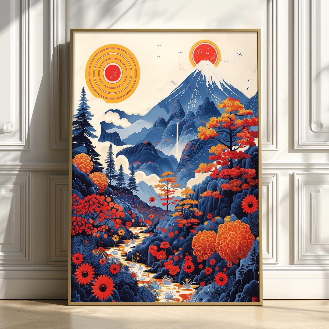 Japanese Landscape Poster Art Print Mountain and River Wall Decor - Etsy