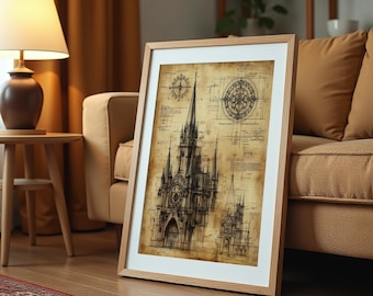 Gothische Kathedrale Blueprint: Vintage Architekturzeichnung