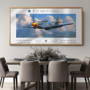 P-51 Mustang WWII Fighter Plane Painting Print – USAF Bomber Escort Warbird Art – Vintage Military Aviation Wall Décor Gift