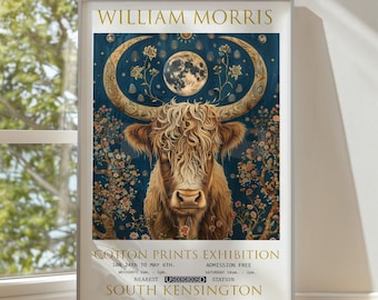 William Morris Highland Cow Print: Vintage Floral Wall Art