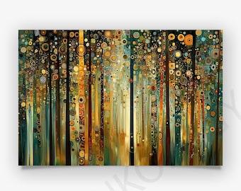 Gustav Klimt Golden Forest Landscape Poster Print, Geometric Wall Art