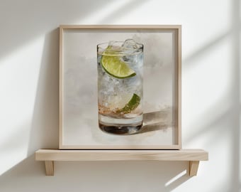 Vintage Gin and Tonic Art Print – Rustic Kitchen Wall Decor
