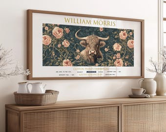 Highland Cow Print, William Morris Art, Vintage Floral Wall Decor, Cottagecore Poster, Botanical Fine Art, Unframed Gift Idea