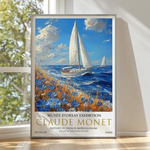 Lámina de velero de Claude Monet: paisaje marino impresionista francés, póster de museo, decoración náutica, bellas artes para hogares costeros