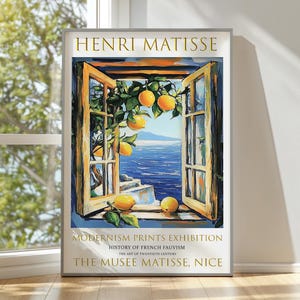 Ventana abierta, Henri Matisse, impresiones de exposiciones modernas, póster de Matisse, pintura fauvista, mar Mediterráneo, limonero, vista costera