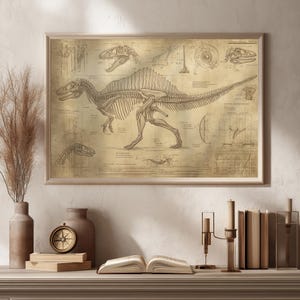 Spinosaurus Anatomie Print - Vintage Dinosaurier-Skelett Wissenschaftliche Illustration, Paläontologie Wandkunst, Anatomie Blaupause, Naturgeschichte