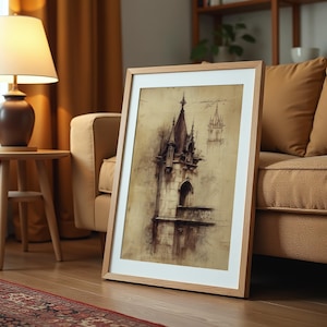Gothic Tower Architectural Print – Vintage Gothic Architectural, Technical Drawings, Medieval Illustration, Antique Architectural Blueprint